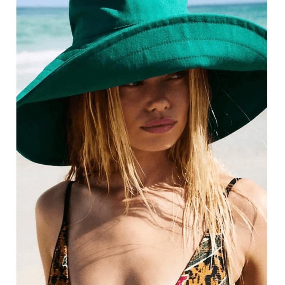 Free People Deep Teal Wide-Brim Beach Hat NWOT